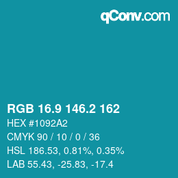 カラーコード: RGB 16.9 146.2 162 | qconv.com