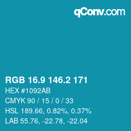 カラーコード: RGB 16.9 146.2 171 | qconv.com