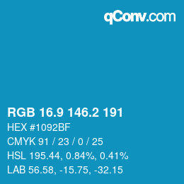 カラーコード: RGB 16.9 146.2 191 | qconv.com
