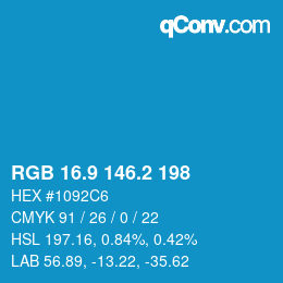 カラーコード: RGB 16.9 146.2 198 | qconv.com