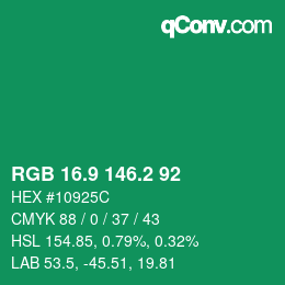 カラーコード: RGB 16.9 146.2 92 | qconv.com