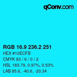 カラーコード: RGB 16.9 236.2 251 | qconv.com