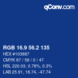 カラーコード: RGB 16.9 56.2 135 | qconv.com