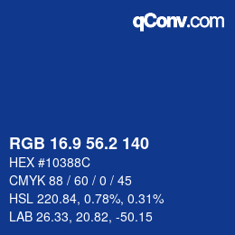 カラーコード: RGB 16.9 56.2 140 | qconv.com
