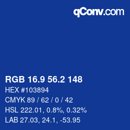 カラーコード: RGB 16.9 56.2 148 | qconv.com