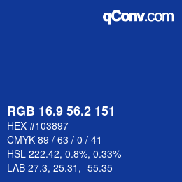 カラーコード: RGB 16.9 56.2 151 | qconv.com