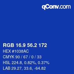 カラーコード: RGB 16.9 56.2 172 | qconv.com