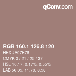 Color code: RGB 160.1 126.8 120 | qconv.com