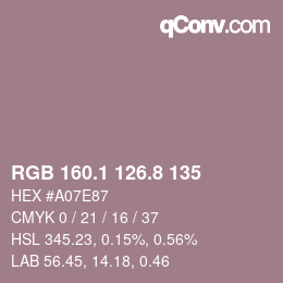 カラーコード: RGB 160.1 126.8 135 | qconv.com