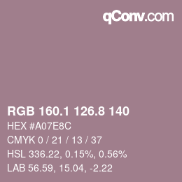 カラーコード: RGB 160.1 126.8 140 | qconv.com