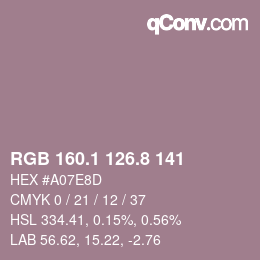カラーコード: RGB 160.1 126.8 141 | qconv.com