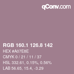 カラーコード: RGB 160.1 126.8 142 | qconv.com