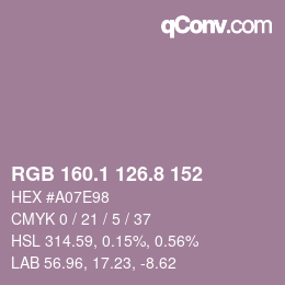Color code: RGB 160.1 126.8 152 | qconv.com