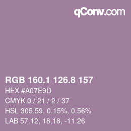 Color code: RGB 160.1 126.8 157 | qconv.com