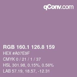 カラーコード: RGB 160.1 126.8 159 | qconv.com