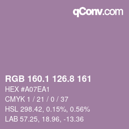 カラーコード: RGB 160.1 126.8 161 | qconv.com