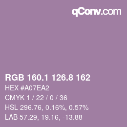 カラーコード: RGB 160.1 126.8 162 | qconv.com
