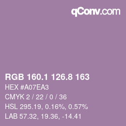 カラーコード: RGB 160.1 126.8 163 | qconv.com