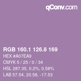 Color code: RGB 160.1 126.8 169 | qconv.com