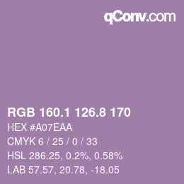 カラーコード: RGB 160.1 126.8 170 | qconv.com