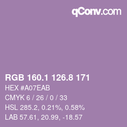 カラーコード: RGB 160.1 126.8 171 | qconv.com