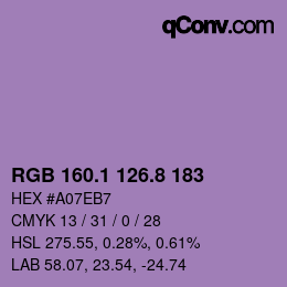 カラーコード: RGB 160.1 126.8 183 | qconv.com