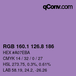 カラーコード: RGB 160.1 126.8 186 | qconv.com