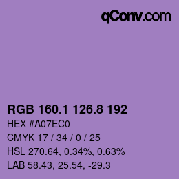 カラーコード: RGB 160.1 126.8 192 | qconv.com