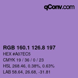 カラーコード: RGB 160.1 126.8 197 | qconv.com