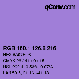 カラーコード: RGB 160.1 126.8 216 | qconv.com
