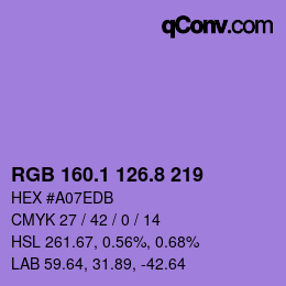 カラーコード: RGB 160.1 126.8 219 | qconv.com