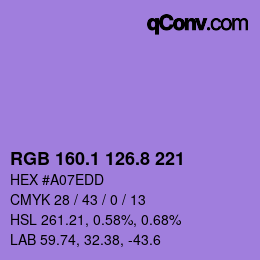 カラーコード: RGB 160.1 126.8 221 | qconv.com
