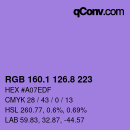 カラーコード: RGB 160.1 126.8 223 | qconv.com