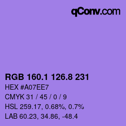 カラーコード: RGB 160.1 126.8 231 | qconv.com