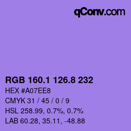 カラーコード: RGB 160.1 126.8 232 | qconv.com
