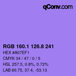 カラーコード: RGB 160.1 126.8 241 | qconv.com