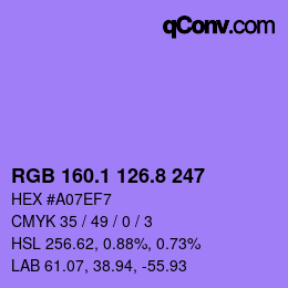 カラーコード: RGB 160.1 126.8 247 | qconv.com