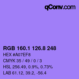 カラーコード: RGB 160.1 126.8 248 | qconv.com