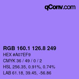 カラーコード: RGB 160.1 126.8 249 | qconv.com