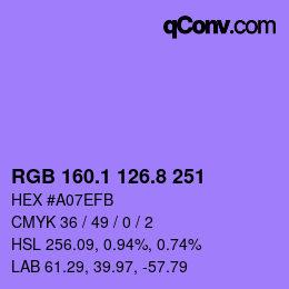 カラーコード: RGB 160.1 126.8 251 | qconv.com