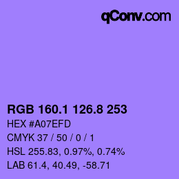カラーコード: RGB 160.1 126.8 253 | qconv.com