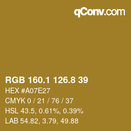 カラーコード: RGB 160.1 126.8 39 | qconv.com
