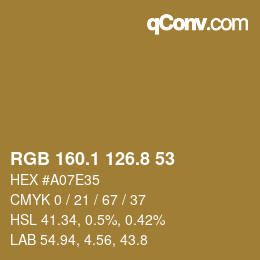 Color code: RGB 160.1 126.8 53 | qconv.com