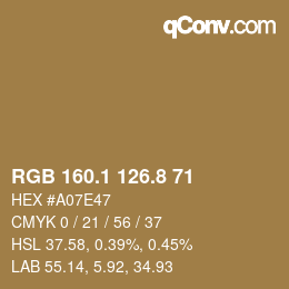 Color code: RGB 160.1 126.8 71 | qconv.com