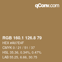 Color code: RGB 160.1 126.8 79 | qconv.com