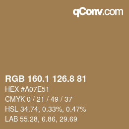 Color code: RGB 160.1 126.8 81 | qconv.com
