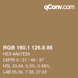 Color code: RGB 160.1 126.8 86 | qconv.com