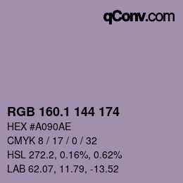 カラーコード: RGB 160.1 144 174 | qconv.com