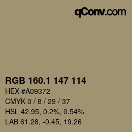 カラーコード: RGB 160.1 147 114 | qconv.com