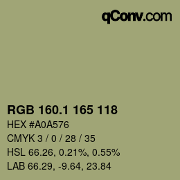 カラーコード: RGB 160.1 165 118 | qconv.com